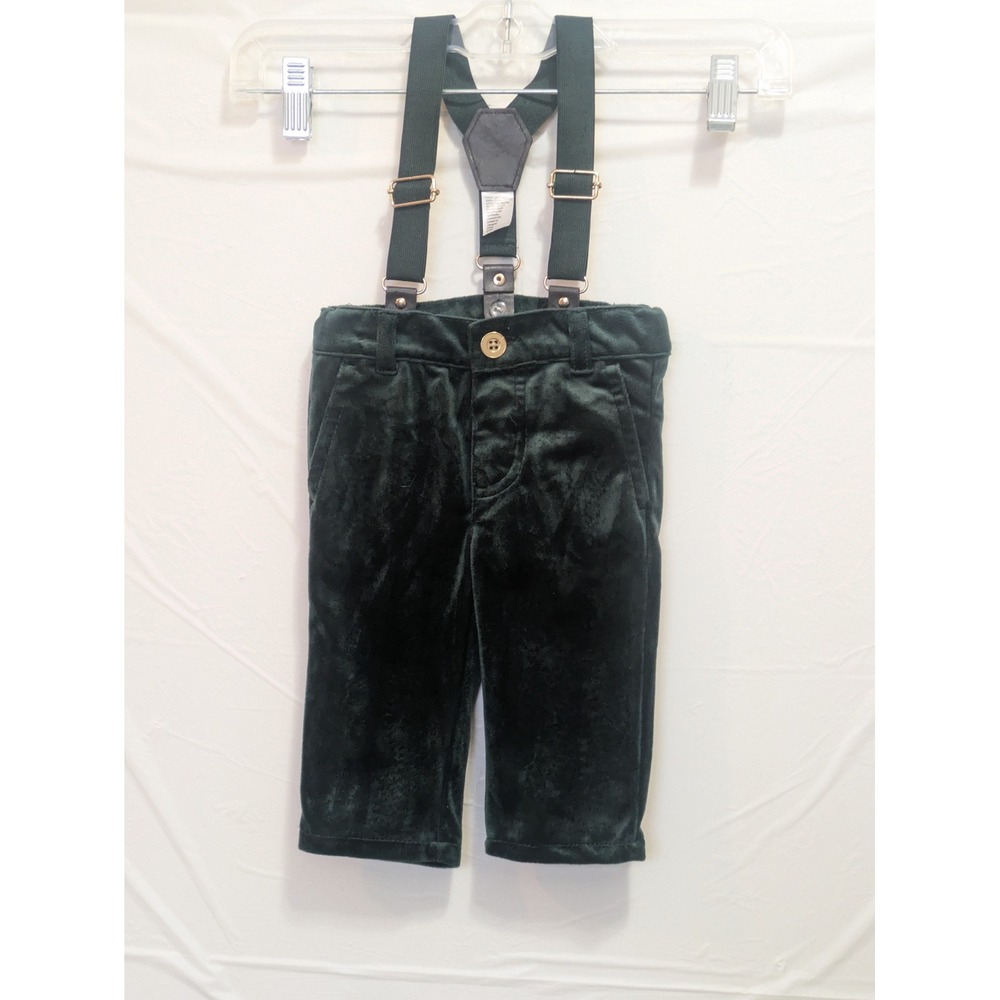 Tommy Bahama Baby Lederhosen Style Velour Pants with Suspenders Green 0–3M